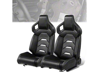 Perforated Vinyl Racing Bucket Seats with Seat Sliders; Black and White Carbon Fiber Style (Universal; Some Adaptation May Be Required)