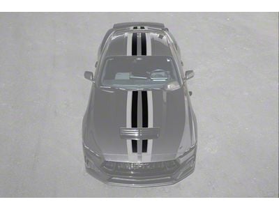 Rally Redline Package Top Racing Stripes; Matte Gray with Red Accent (24-25 Mustang GT, Dark Horse)