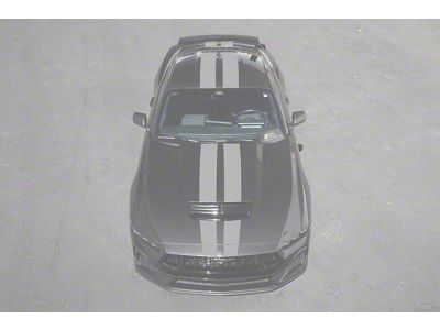 Rally Redline Package Top Racing Stripes; Matte Gray (24-25 Mustang GT, Dark Horse)