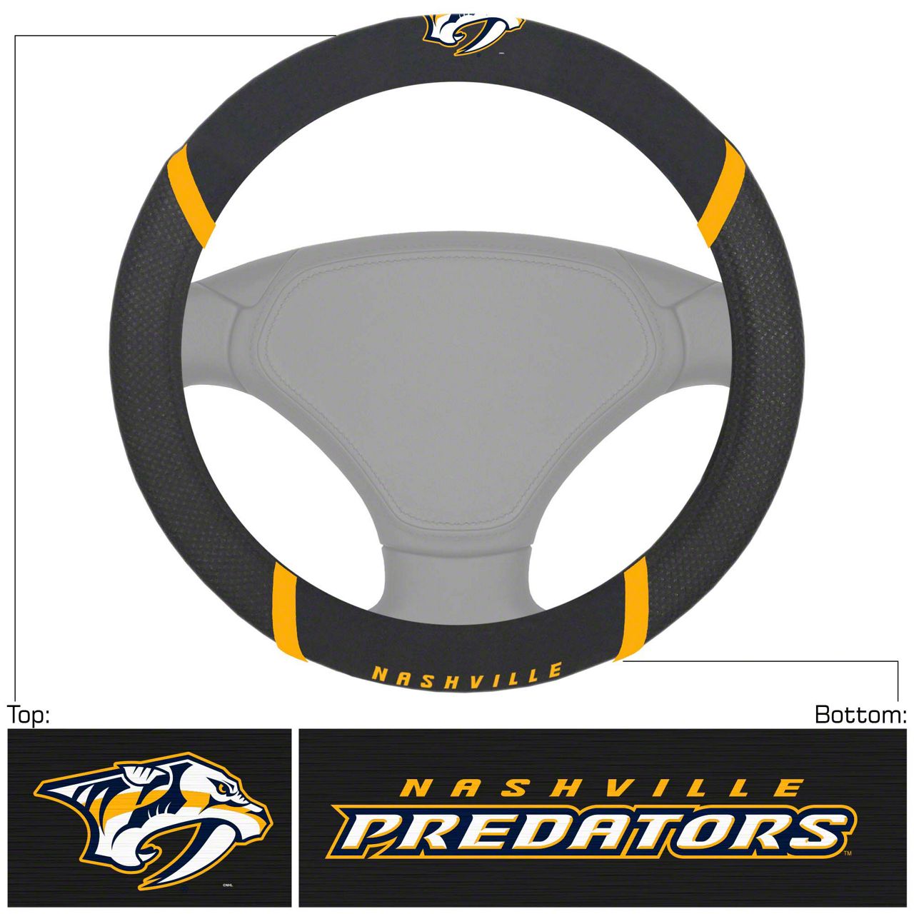 Mustang Steering Wheel Cover with Nashville Predators Logo; Black