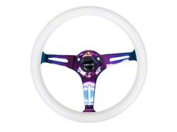 NRG Innovations Classic Wood Grain 350mm Steering Wheel; Neochrome and Purple Glow In The Dark (Universal; Some Adaptation May Be Required)