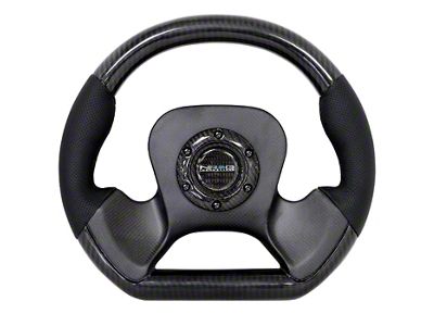 NRG Innovations Flat Bottom 320mm Carbon Fiber Steering Wheel; Two-Tone Carbon Fiber and Black Leather (Universal; Some Adaptation May Be Required)