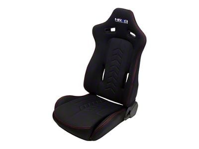 NRG Innovations The Arrow Reclinable Racing Seats; Black Leather with Red Stitching (Universal; Some Adaptation May Be Required)