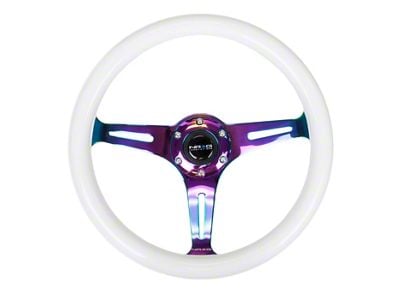 NRG Innovations Classic Wood Grain 350mm Steering Wheel; Neochrome and Purple Glow In The Dark (Universal; Some Adaptation May Be Required)