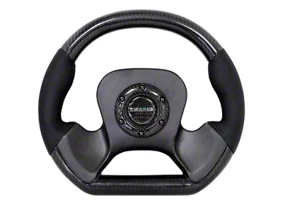 NRG Innovations Flat Bottom 320mm Carbon Fiber Steering Wheel; Two-Tone Carbon Fiber and Black Leather (Universal; Some Adaptation May Be Required)