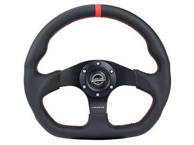 NRG Innovations Flat Bottom Steering Wheel; Black Leather with Red Stitching and Red Center Mark (Universal; Some Adaptation May Be Required)