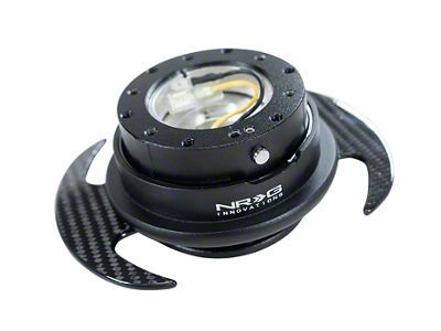 NRG Innovations 3.0 Steering Wheel Hub Quick Release; Black with Carbon Fiber Handles (Universal; Some Adaptation May Be Required)