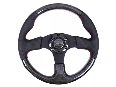 NRG Innovations 315mm Carbon Fiber Steering Wheel; Perforated Leather with Red Stitching (Universal; Some Adaptation May Be Required)