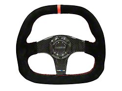 NRG Innovations 320mm Flat Bottom Carbon Fiber Steering Wheel; Black Suede with Red Center Mark (Universal; Some Adaptation May Be Required)