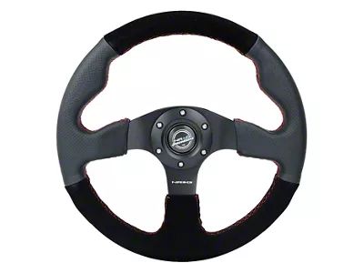 NRG Innovations 320mm Racing Steering Wheel; Black Leather/Suede with Red Stitching (Universal; Some Adaptation May Be Required)