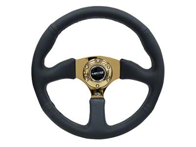 NRG Innovations 350mm 2-Inch Deep Dish Steering Wheel; Black Leather with Gold Spokes (Universal; Some Adaptation May Be Required)