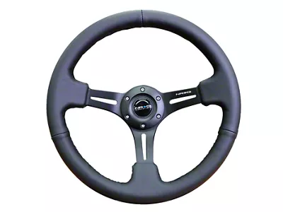 NRG Innovations 350mm 3-Inch Deep Dish Steering Wheel; Black Leather with Black Stitching (Universal; Some Adaptation May Be Required)