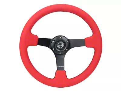 NRG Innovations 350mm 3-Inch Deep Dish Steering Wheel; Red Alcantara with Black Stitching (Universal; Some Adaptation May Be Required)