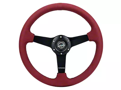 NRG Innovations 350mm Flat Steering Wheel; Burgundy Alcantara with Black Stitching (Universal; Some Adaptation May Be Required)