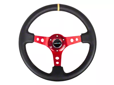 NRG Innovations 350mm 3-Inch Deep Dish Steering Wheel; Black Leather with Red Spokes and Yellow Center Mark (Universal; Some Adaptation May Be Required)