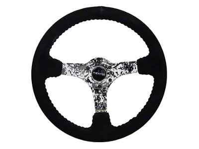 NRG Innovations 350mm 3-Inch Deep Dish Steering Wheel; Black Suede with Black Stitching and Hydro-Dripped Digital Camo Spokes (Universal; Some Adaptation May Be Required)