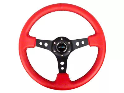 NRG Innovations 350mm 3-Inch Deep Dish Steering Wheel; Red Leather with Black Spokes and Stitching (Universal; Some Adaptation May Be Required)