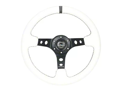 NRG Innovations 350mm 3-Inch Deep Dish Steering Wheel; White Leather with Black Spokes and White Stripes (Universal; Some Adaptation May Be Required)