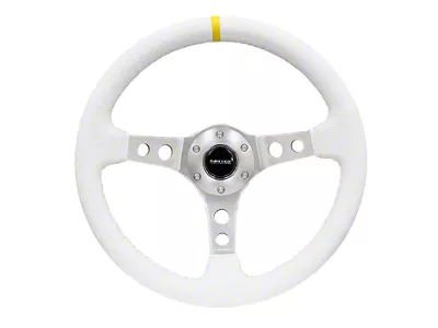 NRG Innovations 350mm 3-Inch Deep Dish Steering Wheel; White Leather with Silver Spokes and White Stitching (Universal; Some Adaptation May Be Required)