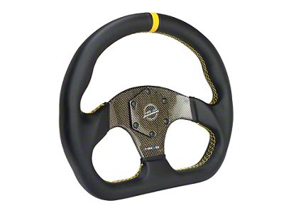 NRG Innovations Flat Bottom Leather Steering Wheel; Yellow Carbon Fiber Center and Stitching (Universal; Some Adaptation May Be Required)