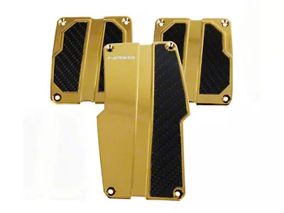 NRG Innovations Manual Transmission Brushed Aluminum Sport Pedals; Chrome Gold with Black Carbon (Universal; Some Adaptation May Be Required)