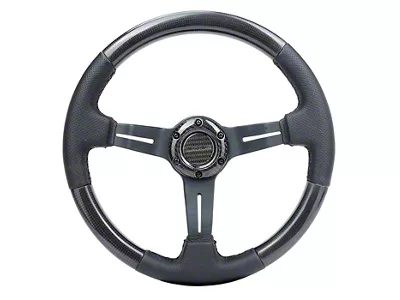 NRG Innovations Sport 350mm Carbon Fiber 1.50-Inch Deep Dish Steering Wheel; Black Leather (Universal; Some Adaptation May Be Required)