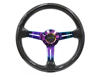 NRG Innovations Sport 350mm Carbon Fiber 1.50-Inch Deep Dish Steering Wheel; Full Carbon with Neo Chrome (Universal; Some Adaptation May Be Required)