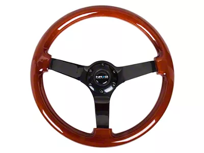 NRG Innovations Wood Grain 350mm 3-Inch Deep Dish Steering Wheel; Brown and Matte Black (Universal; Some Adaptation May Be Required)