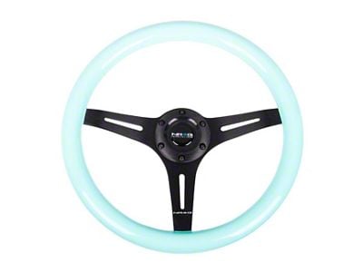 NRG Innovations Classic Wood Grain 350mm Steering Wheel; Black and Minty Fresh (Universal; Some Adaptation May Be Required)