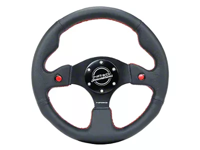 NRG Innovations 320mm Dual Button Steering Wheel; Black Leather (Universal; Some Adaptation May Be Required)