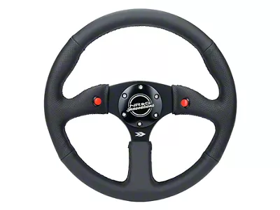 NRG Innovations 350mm 2-Inch Deep Dual Button Steering Wheel; Black Leather (Universal; Some Adaptation May Be Required)