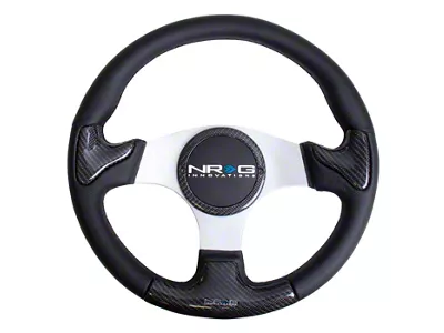 NRG Innovations 350mm Rubber Horn Steering Wheel; Silver Carbon Fiber (Universal; Some Adaptation May Be Required)