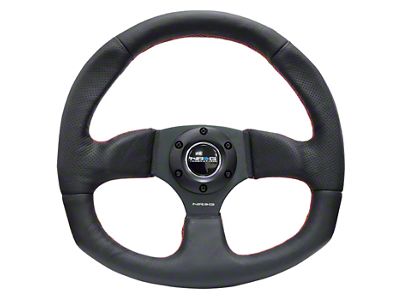 NRG Innovations Flat Bottom Steering Wheel; Black Leather with Red Stitching (Universal; Some Adaptation May Be Required)