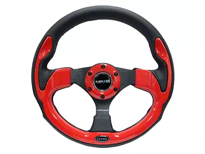 NRG Innovations Pilota Series 320mm Steering Wheel; Black Leather with Red Trim (Universal; Some Adaptation May Be Required)