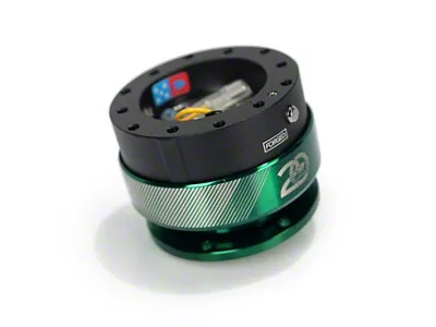 NRG Innovations 2.0 Steering Wheel Hub Quick Release; Black with Emerald Green Ring (Universal; Some Adaptation May Be Required)