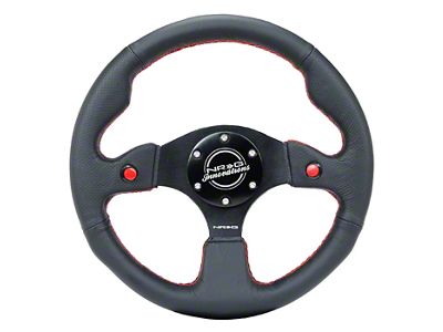 NRG Innovations 320mm Dual Button Steering Wheel; Black Leather (Universal; Some Adaptation May Be Required)