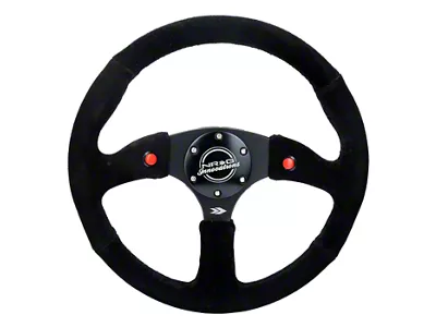 NRG Innovations 350mm 2-Inch Deep Dual Button Steering Wheel; Black Suede (Universal; Some Adaptation May Be Required)