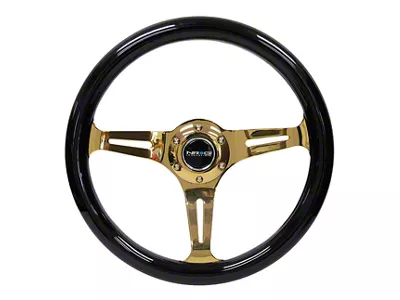 NRG Innovations Classic Wood Grain 350mm Steering Wheel; Gold and Black (Universal; Some Adaptation May Be Required)