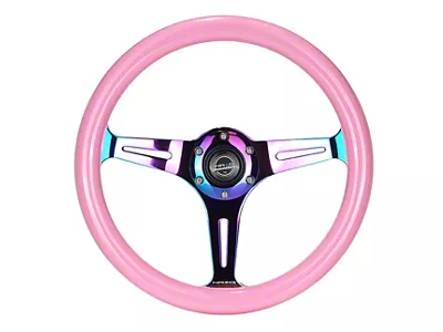 NRG Innovations Classic Wood Grain 350mm Steering Wheel; Neochrome and Pink (Universal; Some Adaptation May Be Required)