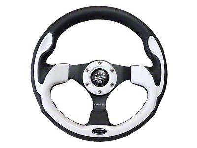 NRG Innovations Pilota Series 320mm Steering Wheel; Black Leather with White Trim (Universal; Some Adaptation May Be Required)