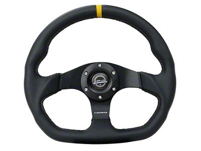 NRG Innovations 320mm Flat Bottom Steering Wheel; Black Leather with Yellow Center Mark (Universal; Some Adaptation May Be Required)