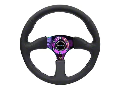 NRG Innovations 350mm 2-Inch Deep Dish Steering Wheel; Black Leather with Neochrome Spokes (Universal; Some Adaptation May Be Required)