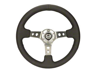 NRG Innovations 350mm 3-Inch Deep Dish Steering Wheel; Black Leather with Gunmetal Spokes (Universal; Some Adaptation May Be Required)