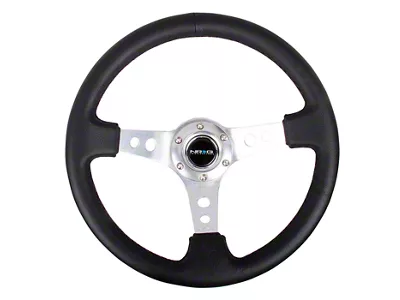 NRG Innovations 350mm 3-Inch Deep Dish Steering Wheel; Black Leather with Silver Spokes (Universal; Some Adaptation May Be Required)