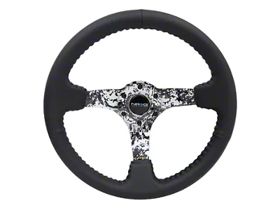 NRG Innovations 350mm 3-Inch Deep Dish Steering Wheel; Black Leather with Black Stitching and Hydro-Dripped Digital Camo Spokes (Universal; Some Adaptation May Be Required)