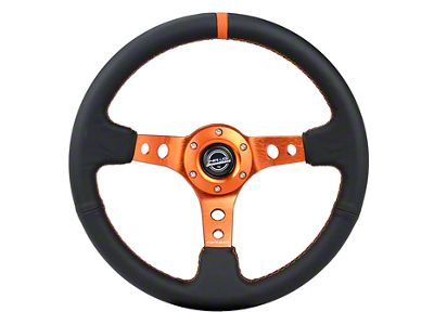 NRG Innovations 350mm 3-Inch Deep Dish Steering Wheel; Black Leather with Orange Center Mark, Stitching and Center Spoke (Universal; Some Adaptation May Be Required)