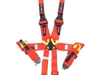 NRG Innovations FIA HANS Approved 6-Point Rotary Cam-Lock Racing Seat Belt Harness; Red (Universal; Some Adaptation May Be Required)