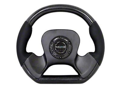 NRG Innovations Flat Bottom 320mm Carbon Fiber Steering Wheel; Two-Tone Carbon Fiber and Black Leather (Universal; Some Adaptation May Be Required)