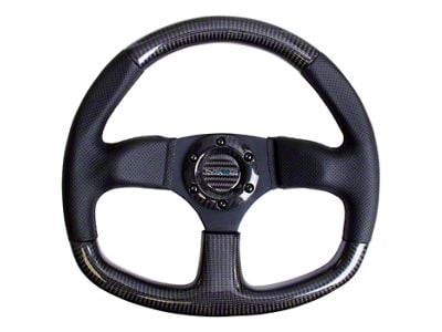 NRG Innovations Flat Bottom 320mm Carbon Fiber Steering Wheel; Gloss Carbon Fiber and Black Stitching (Universal; Some Adaptation May Be Required)