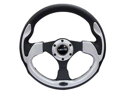 NRG Innovations Pilota Series 320mm Steering Wheel; Black Leather with Silver Trim (Universal; Some Adaptation May Be Required)